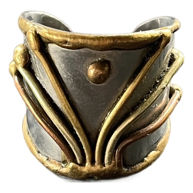 Vintage 1970s Hand-Crafted Abstract Metal Ring, Size 8.5 For Sale