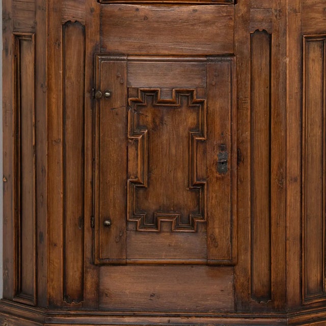 Wood Antique Swedish Dark Pine Corner Cabinet Cupboard, Circa 1800 For Sale - Image 7 of 13