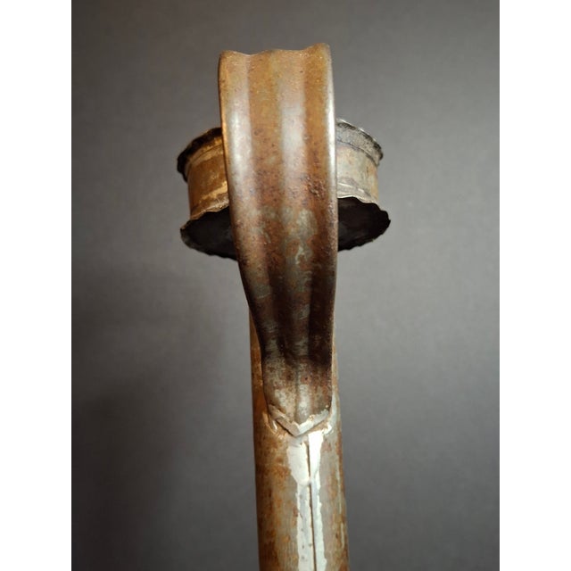 Bronze Antique 19thC Sheet Tin Betty Lamp Integrated Saucer Stand Primitive Fat Oil For Sale - Image 8 of 18