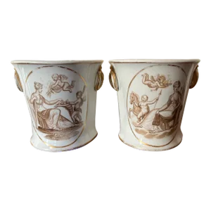 Antique Early 19th Century Davenport Porcelain Bough Pots Decorated With an Allegory of England - a Pair