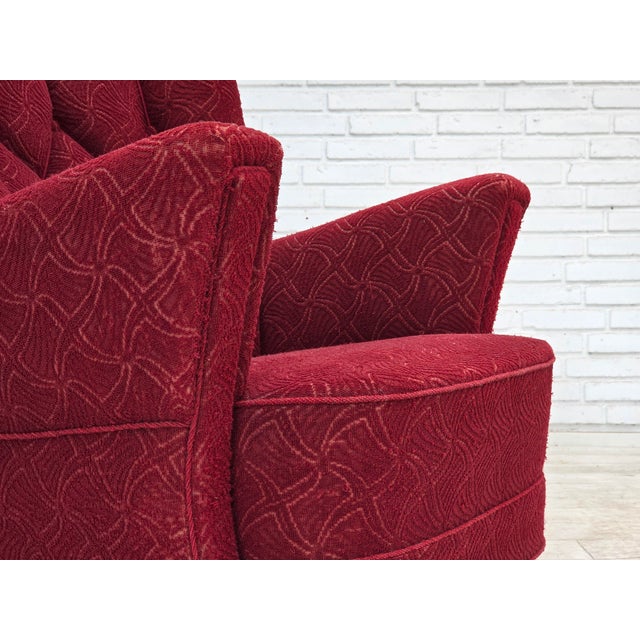 Danish Armchair in Red Furniture Fabric, 1960s For Sale - Image 16 of 18