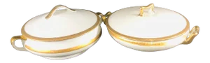 Vintage Bavaria Serving Pot or Bowl With 10 Carat Gold Trim,. A Pair
