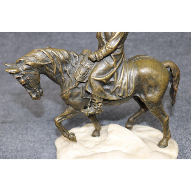 Metal Antique French Bronze and Alabaster Sculpture Napolean on Horseback For Sale - Image 7 of 11