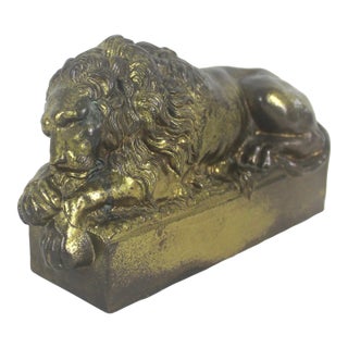 Vintage Antonio Canova Sleeping Lion Sculpture Bookend Cast Brass For Sale