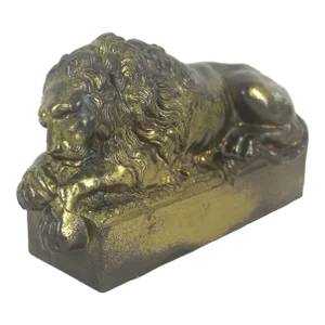 Vintage Antonio Canova Sleeping Lion Sculpture Bookend Cast Brass