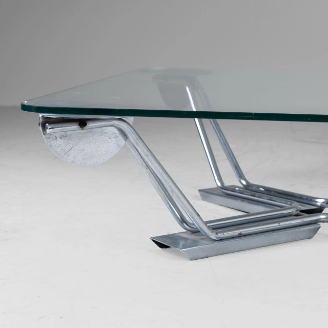 Metal Coffee Table with Glass Top and Steel Frame, 1980s For Sale - Image 7 of 10