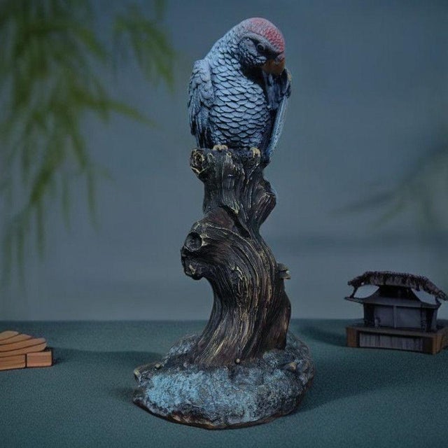 Traditional Brass Parrot Figurine – 6.7" Gray Bird Sculpture on Wooden Branch For Sale - Image 3 of 11