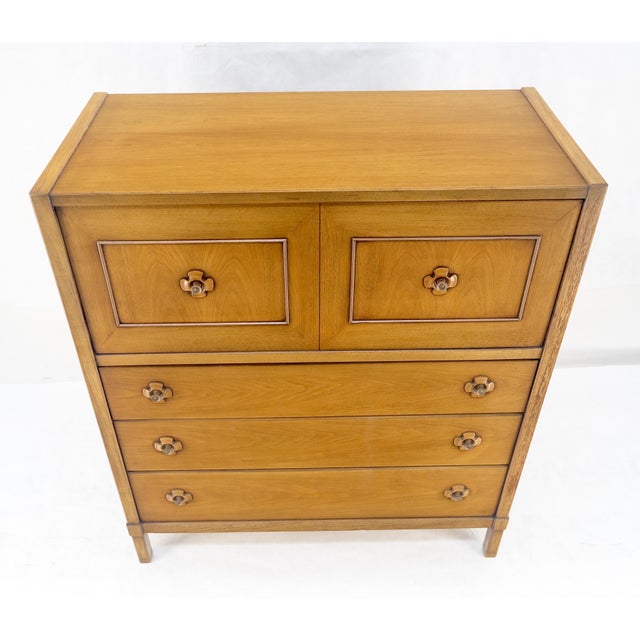 Tan Drop Front Compartment 5 Drawer High Chest 46" Tall Dresser Mid Century For Sale - Image 8 of 12