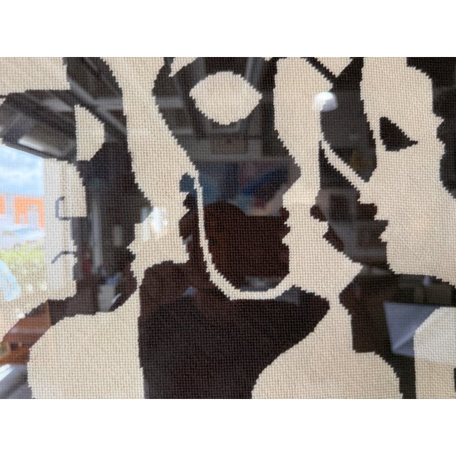 1970s 1976 Mid-Century Modern Abstract Figural Needlepoint Textile Wall Art – Framed For Sale - Image 5 of 12