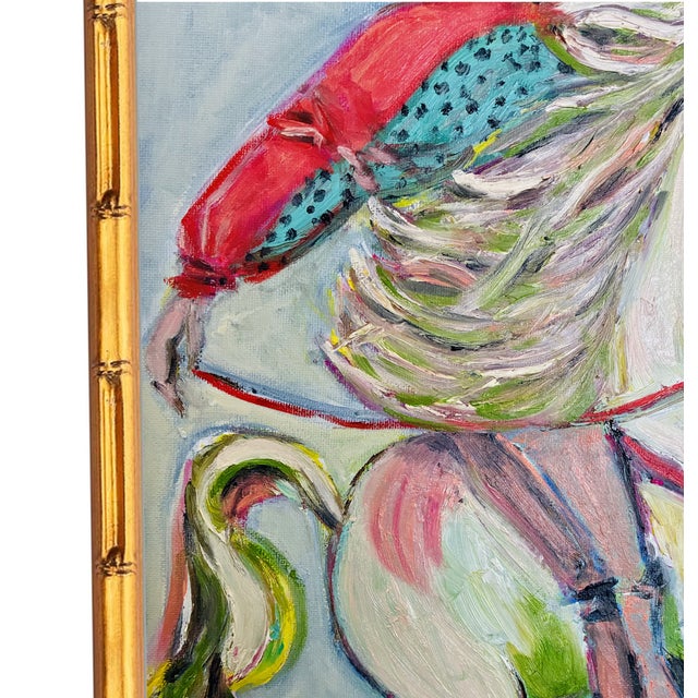 Original Cowboy & Horse Painting in Gold Bamboo Frame, Oil on Canvas ...
