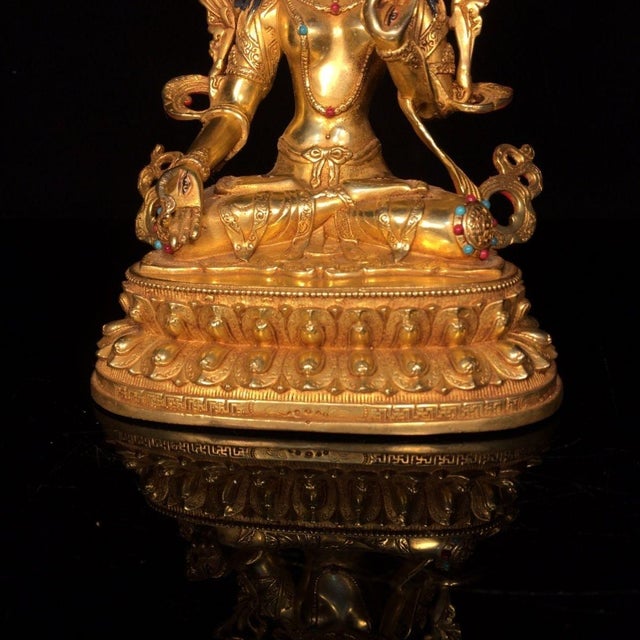 Bronze Late 20th Century Gilt Bronze White Tara Statue With Painted Face, 1kg For Sale - Image 8 of 9