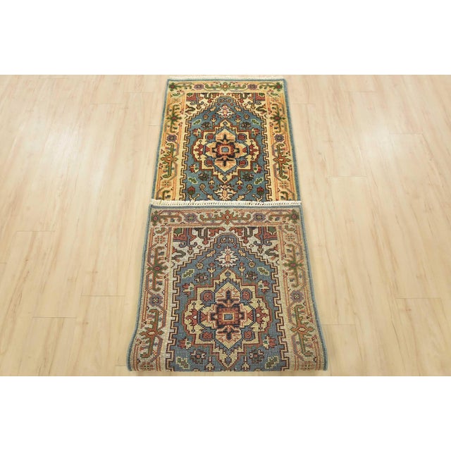 Heriz Runner 2’4” X 7’10” Blue Wool Traditional Hand-Knotted Oriental Rug For Sale - Image 11 of 12