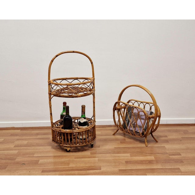 Bamboo Food Trolley and Magazine Rack, 1970s, Set of 2 For Sale - Image 18 of 18