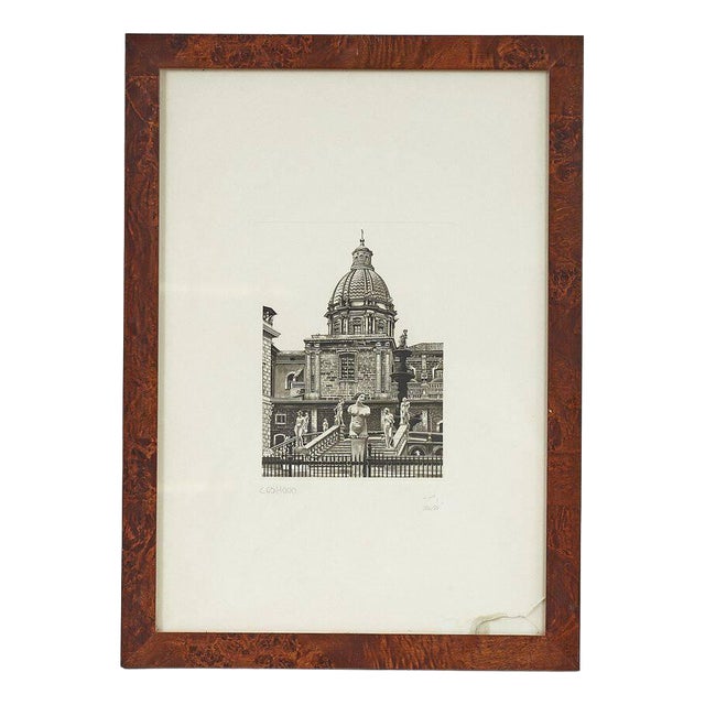 Unknown, Numbered Engraving of a Palace, 1950s, Engraving For Sale