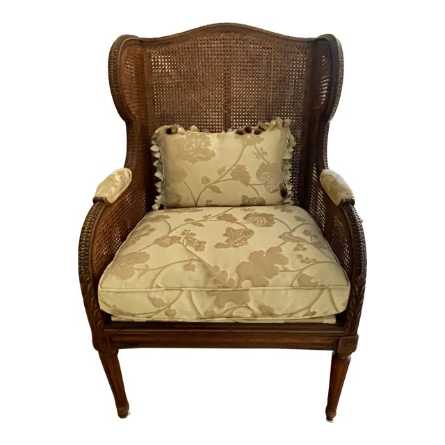 Antique French Louis XVI Wingback Chair With Double Caning For Sale