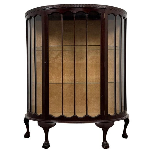 Early 20th Century Antique English Edwardian Demi-Lune Glazed Vitrine Cabinet For Sale - Image 9 of 9