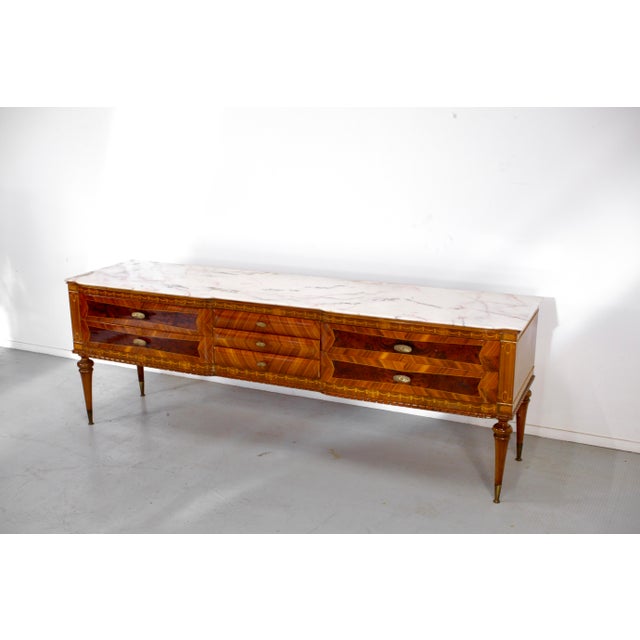 Brown Italian Walnut Carrara Marble and Brass Sideboard from Cantu, 1960s For Sale - Image 8 of 12