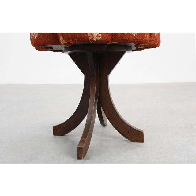 Brown Art Deco Stool with Curved Legs and Flower Form Seat with Upholstery, France, 1920s For Sale - Image 8 of 11