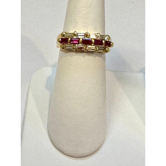 Baguettes Diamonds & Princess Cut Natural Burma Ruby Ring 14 Karat Yellow Gold For Sale In New York - Image 6 of 18