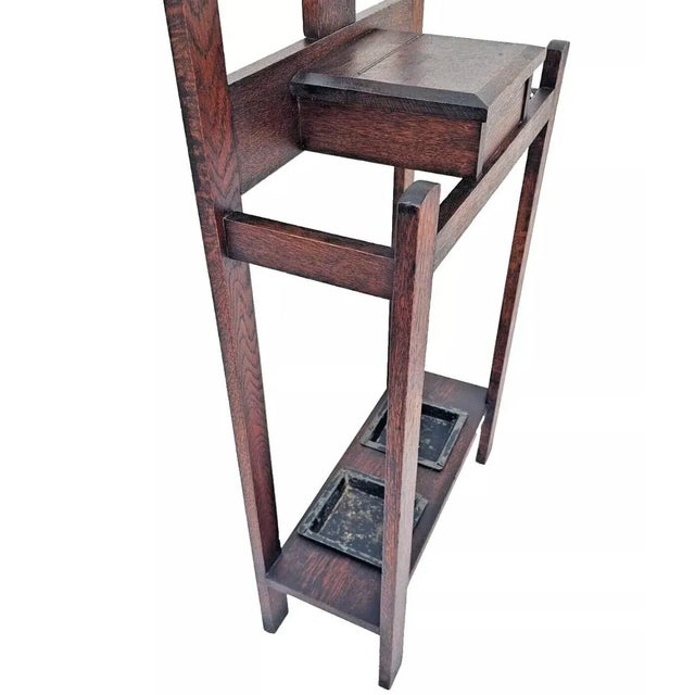 Antique 1910s Arts & Crafts Mission Oak Hall Tree Hooks, Mirror & Umbrella Stand For Sale - Image 9 of 12