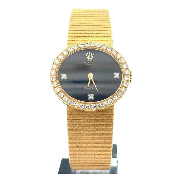 Rolex Cellini Ladies Watch Vintage Diamond Bezel 18k Yellow Gold For Sale