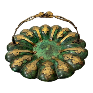 Papier Mache Basket, Faux Malachite & Brass by Alsager & Neville , c.1870