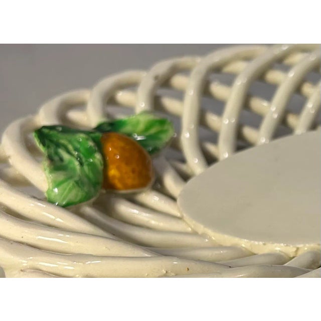 Shabby Chic Trompe-'L'oeil Strawberry White Ceramic Lattice Basket For Sale - Image 3 of 6