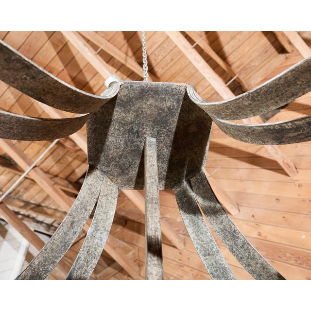 Monumental Dennis & Leen Attributed Patinated Iron Bronze Lantern Chandelier For Sale - Image 16 of 18