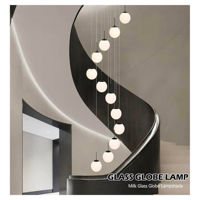 12-Light Black Mid Century Modern Globe Dangle Milky White Glass Pendant Chandelier - New in the Box For Sale - Image 4 of 7