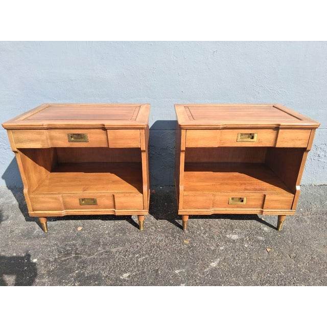 1940's Campaign Nightstands Brass Pulls by John Widdicomb a - Pair For Sale - Image 15 of 18
