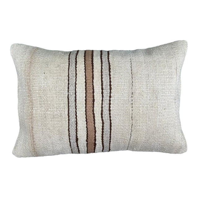 Turkish Hemp Pillow Cushion Natural Beige Brown Pillow Cushion Cover 16" x 24" For Sale