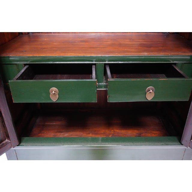Imported Large Gem-Tone Green Lacquer Wedding Cabinet For Sale - Image 13 of 16