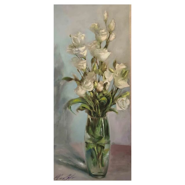 Elena Mardashova, Small White Roses, Oil on Canvas, 2020 For Sale