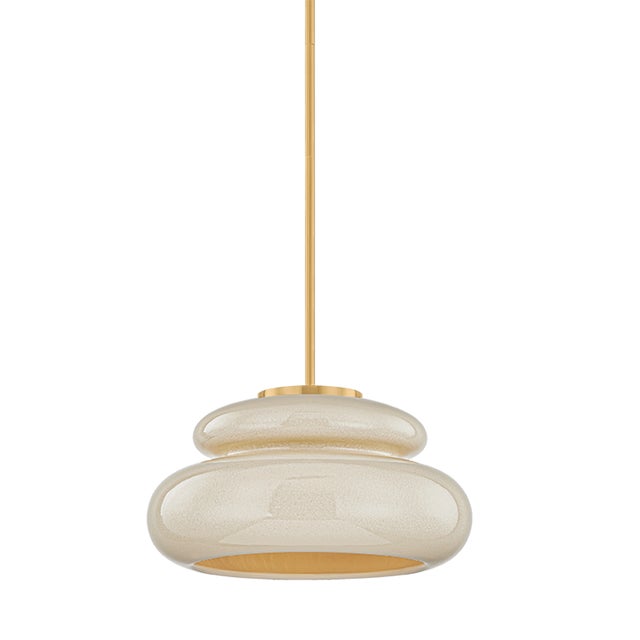 Mitzi Pia 16 in. 1 Light Pendant in Aged Brass and Ceramic Butter Crackle Finish For Sale In New York - Image 6 of 14