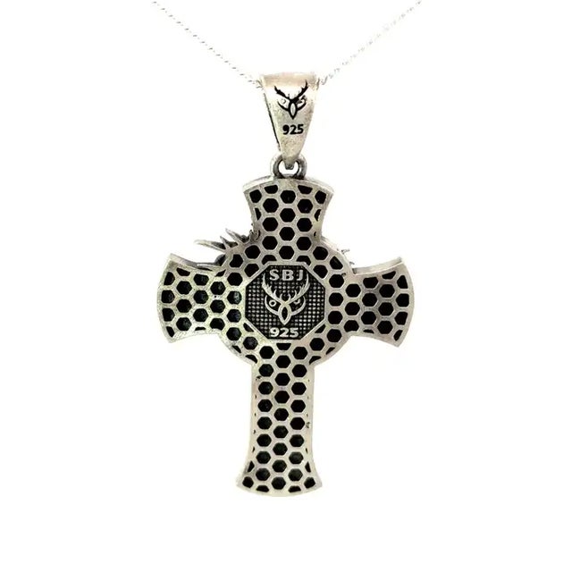 Black Religious Jesus Christ Crucifix Cross Christian Unisex Pendant in 925 Silver For Sale - Image 8 of 11