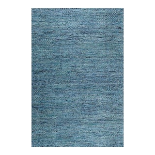 10x14 Blue Hand-Knotted Silk Woven Horizon Solid Open Field Modern Carpet Rug For Sale