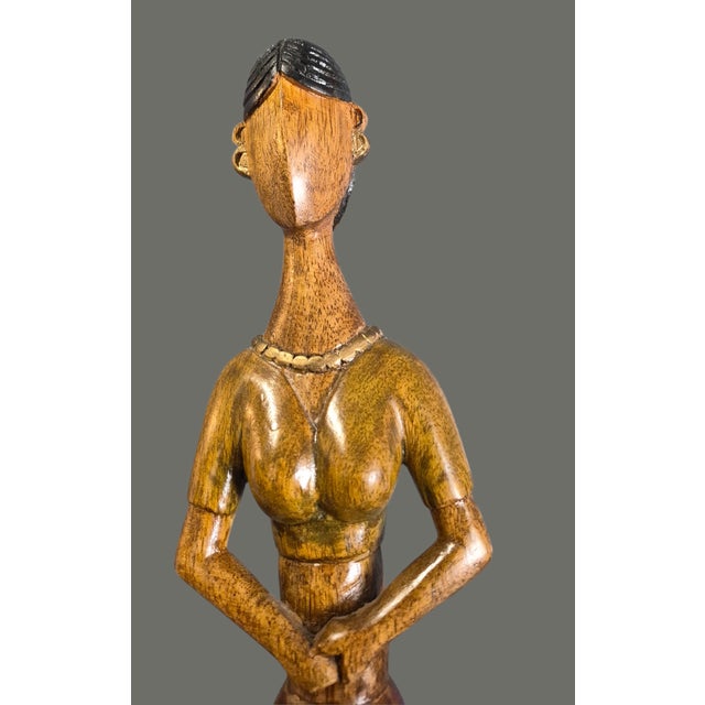 Vintage Mid-Century Modern Hand Carved Wood Tall 26.75'' Female Sculpture For Sale - Image 4 of 10