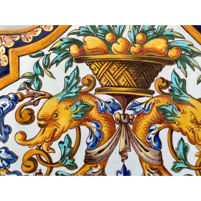 Ceramic Early 20th Century Gien Faience Pottery Wall Sconce Pair: Majolica Floral, Dolphin Motif - a Pair For Sale - Image 7 of 10