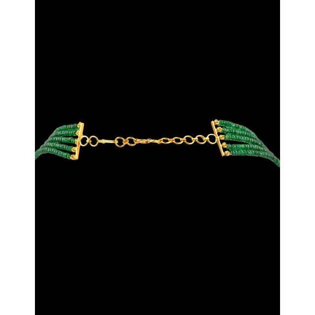 300ct Fine Emerald Beads 5 Line Necklace with 14 kt Yellow Gold Clasp Adjustable For Sale - Image 4 of 18