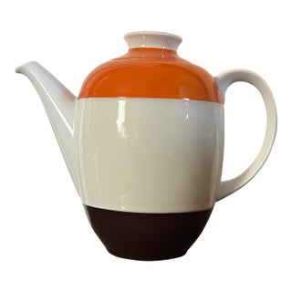 Eschenbach Bavaria Mid-Century Modern Porcelain Teapot or Coffee Pot With Brown and Orange Stripes For Sale