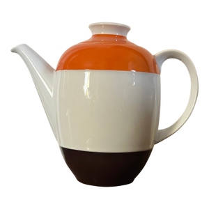Eschenbach Bavaria Mid-Century Modern Porcelain Teapot or Coffee Pot With Brown and Orange Stripes