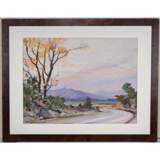 Paint Vintage Mid Century Impressionist Watercolor Landscape Painting 1958 For Sale - Image 7 of 7
