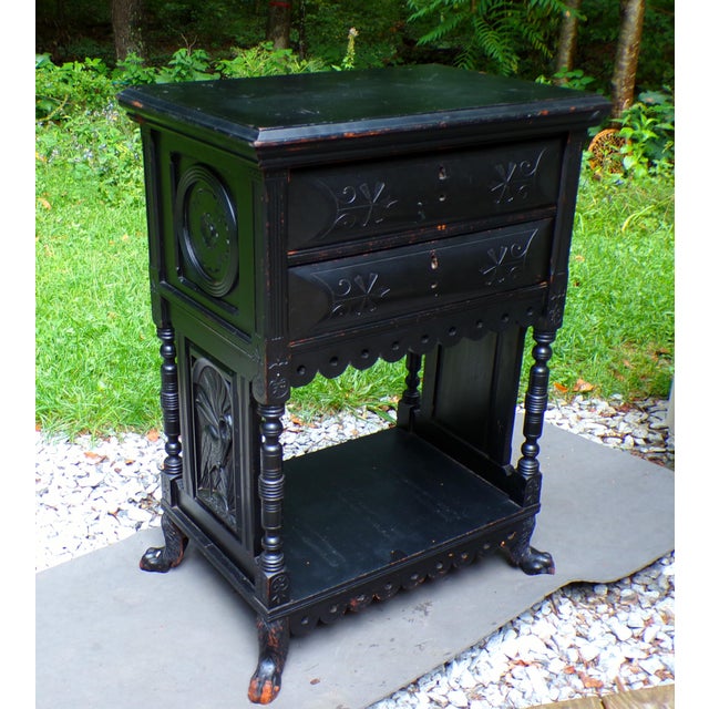 Antique Carved Black Ebonized Aesthetic Movement Victorian Entry Table For Sale In Boston - Image 6 of 18