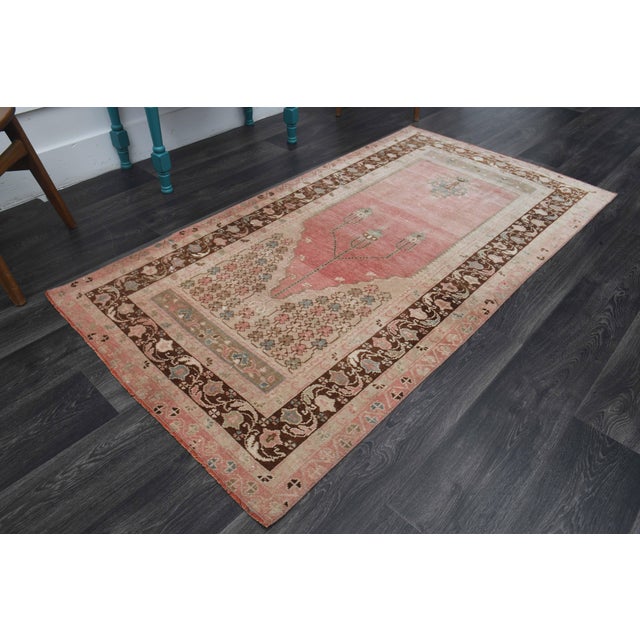 1970s 1970s Vintage Handmade Wool Cotton Pink Area Rug For Sale - Image 5 of 11