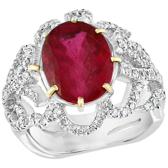4 Carat Natural Ruby and Diamond 18 Karat White Gold Cocktail Ring For Sale - Image 15 of 18