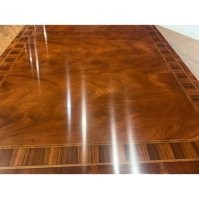 Traditional Multi-Banded Double Pedestal Mahogany Dining Table by Leighton Hall - Showroom Sample For Sale - Image 17 of 18