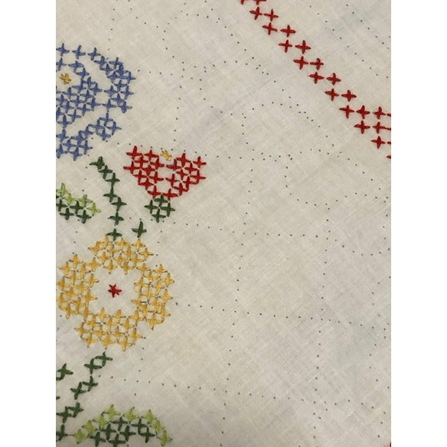 Mid 20th Century A Pair of Vintage Hand Embroidered Curtains Criss Cross 35”w X 100”l For Sale - Image 5 of 12