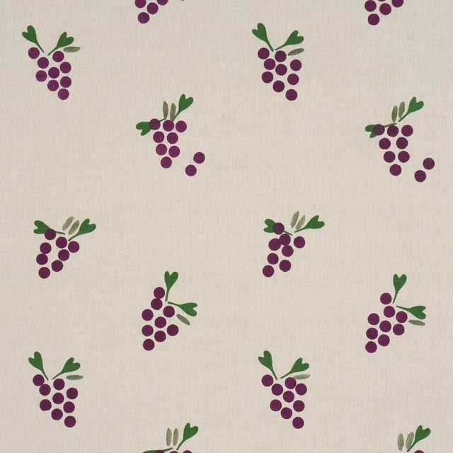 Schumacher X Caroline Z Hurley Grapes Hand Block Print Fabric In Purple On Natural For Sale