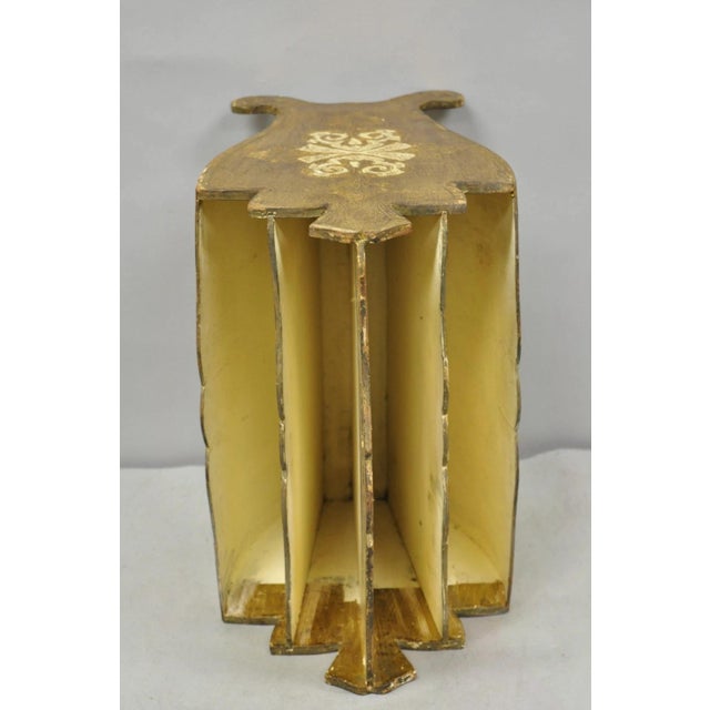 Vintage Italian Florentine Gold Giltwood Hollywood Regency Magazine Rack Stand For Sale - Image 13 of 15