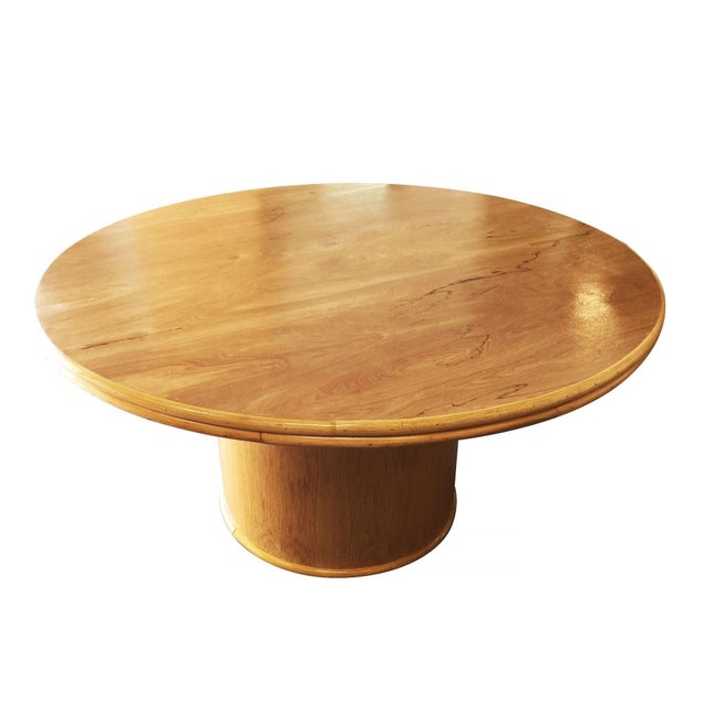 1950s Restored Rattan Bentwood Rattan and Oak Round Pedestal Dining Table For Sale - Image 4 of 7